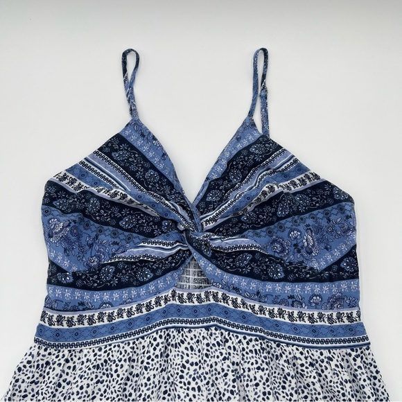 Japna Boho Sleeveless Maxi Dress Paisley Floral Smocked Large Blue White Summer - Picture 7 of 13